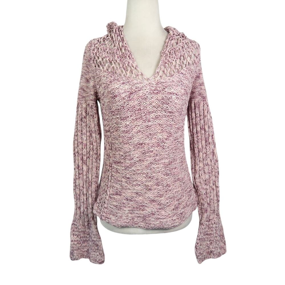 Vintage Y2K Express Purple and Cream Marled Knit Hooded Sweater M